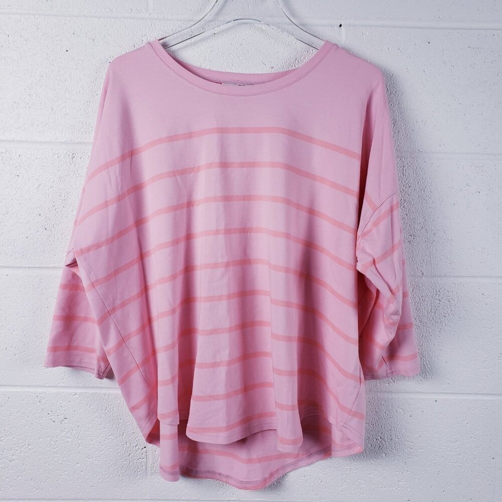 VINEYARD VINES Stripe Drop Shoulder Top Pink‎ Cloud Peach Size Large Round Neck